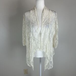 Ivory Lace M Kimono Top Sheer Drape Boho Layering Romantic Chic Ethereal Vintage